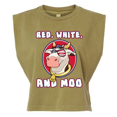 Red White And Moo July 4th Patriotic Cow Farmer Usa Pride Gift Garment-Dyed Women's Muscle Tee