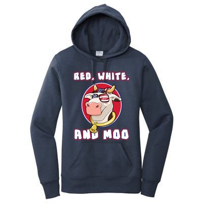 Red White And Moo July 4th Patriotic Cow Farmer Usa Pride Gift Women's Pullover Hoodie