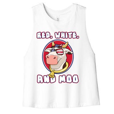 Red White And Moo July 4th Patriotic Cow Farmer Usa Pride Gift Women's Racerback Cropped Tank