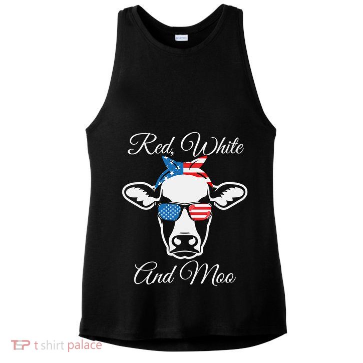 Red White And Moo American Flag Cow July 4th Meaningful Gift Ladies PosiCharge Tri-Blend Wicking Tank