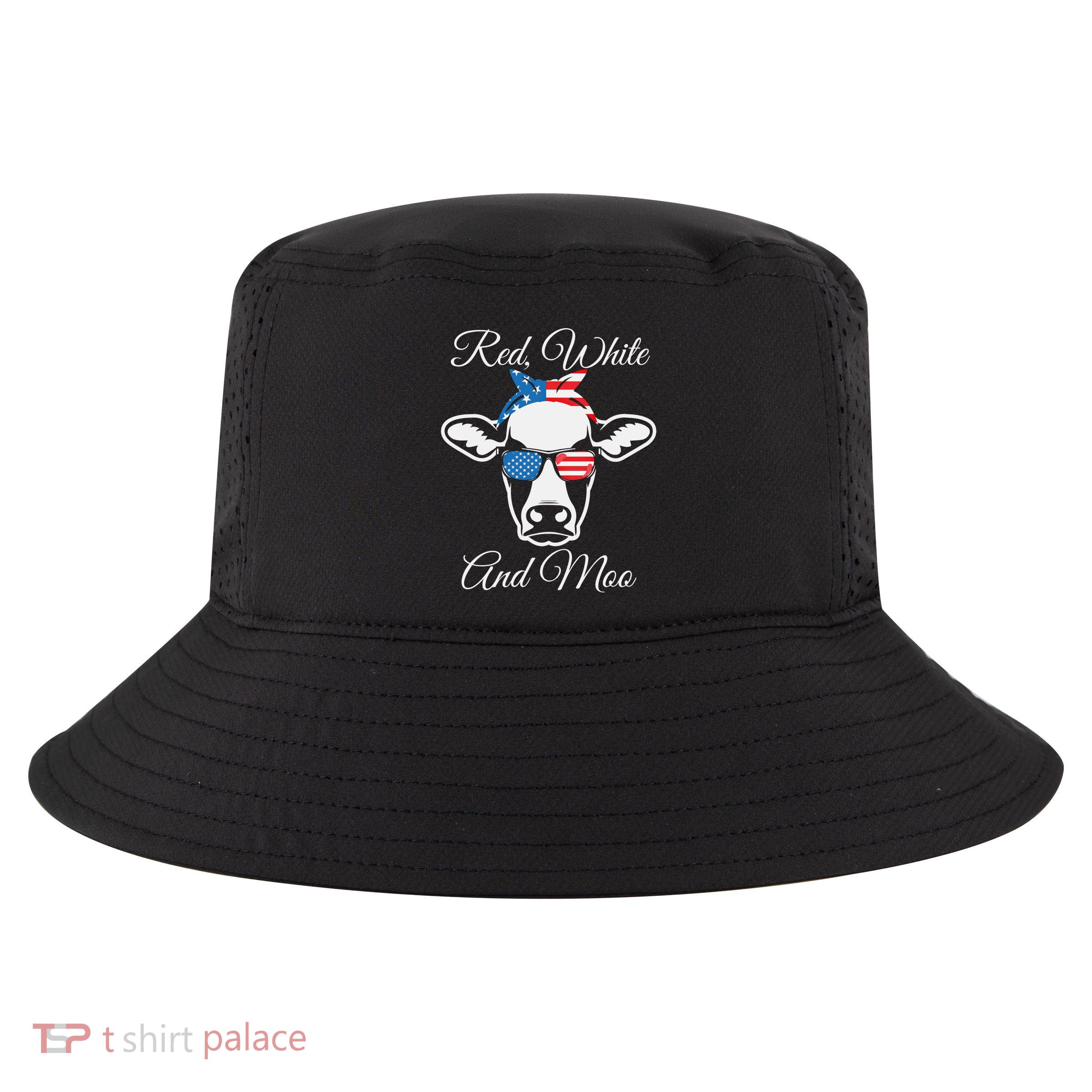 Red White And Moo American Flag Cow July 4th Meaningful Gift Cool Comfort Performance Bucket Hat