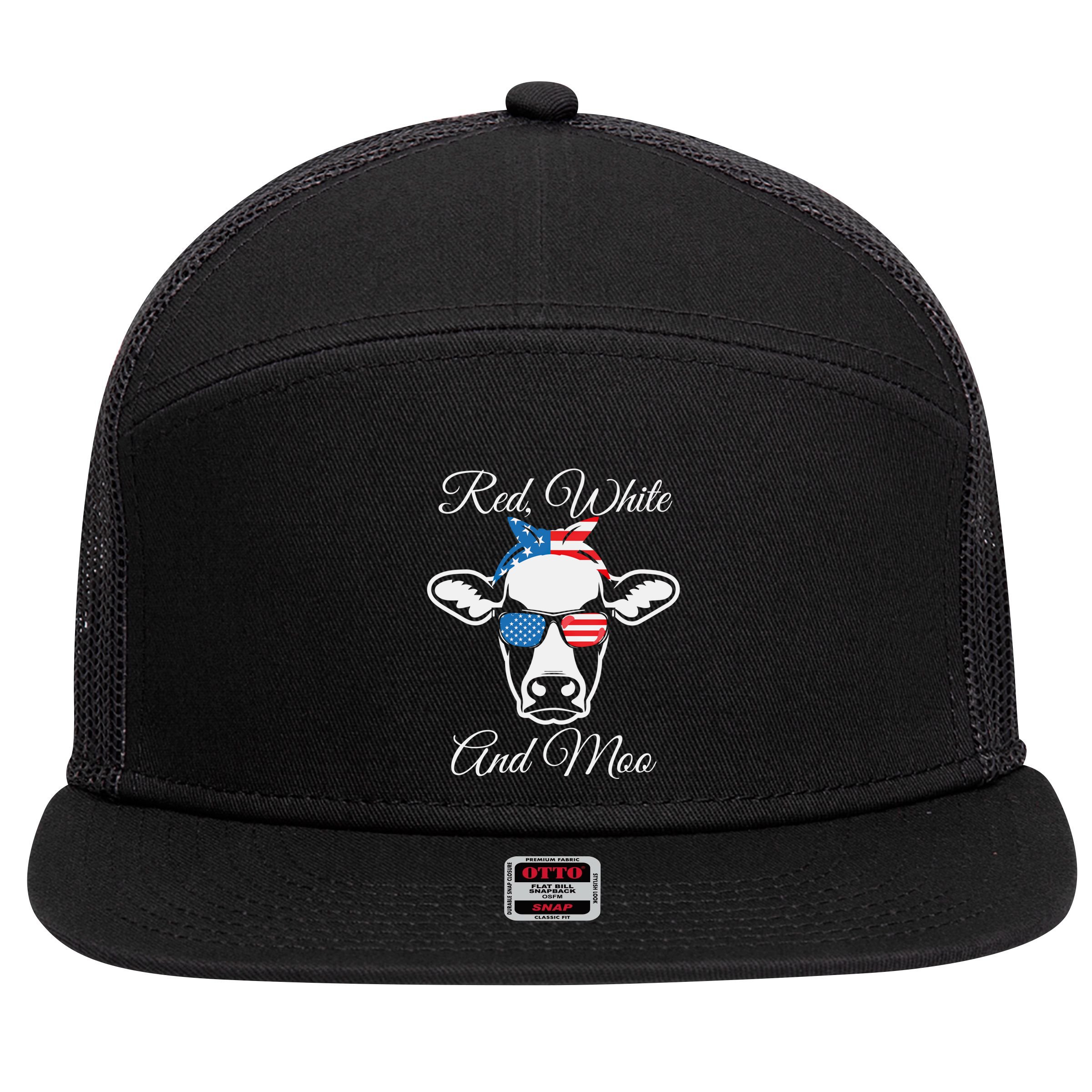 Red White And Moo American Flag Cow July 4th Meaningful Gift 7 Panel Mesh Trucker Snapback Hat