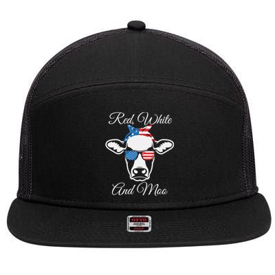 Red White And Moo American Flag Cow July 4th Meaningful Gift 7 Panel Mesh Trucker Snapback Hat