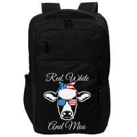 Red White And Moo American Flag Cow July 4th Meaningful Gift Impact Tech Backpack