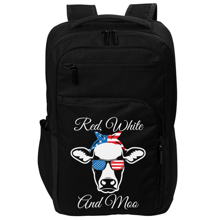 Red White And Moo American Flag Cow July 4th Meaningful Gift Impact Tech Backpack