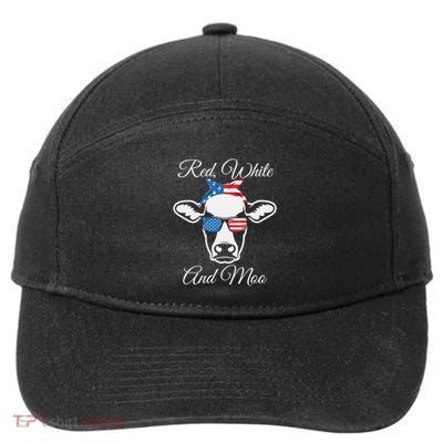 Red White And Moo American Flag Cow July 4th Meaningful Gift 7-Panel Snapback Hat