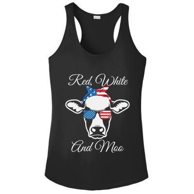 Red White And Moo American Flag Cow July 4th Meaningful Gift Ladies PosiCharge Competitor Racerback Tank