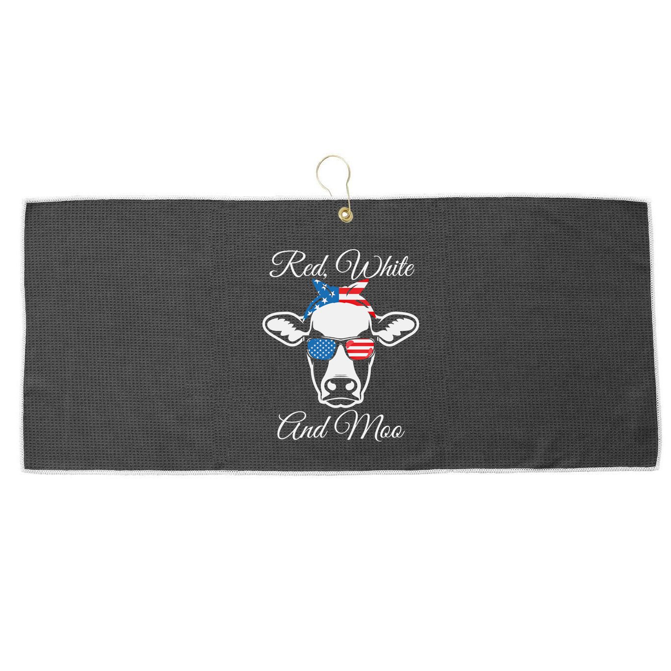 Red White And Moo American Flag Cow July 4th Meaningful Gift Large Microfiber Waffle Golf Towel