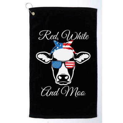 Red White And Moo American Flag Cow July 4th Meaningful Gift Golf Towel