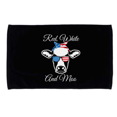 Red White And Moo American Flag Cow July 4th Meaningful Gift Microfiber Hand Towel