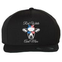 Red White And Moo American Flag Cow July 4th Meaningful Gift Wool Snapback Cap