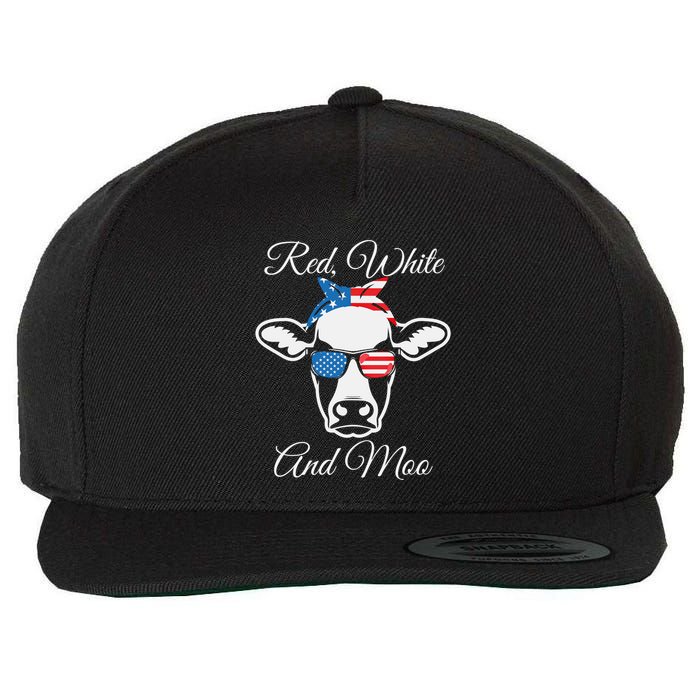 Red White And Moo American Flag Cow July 4th Meaningful Gift Wool Snapback Cap