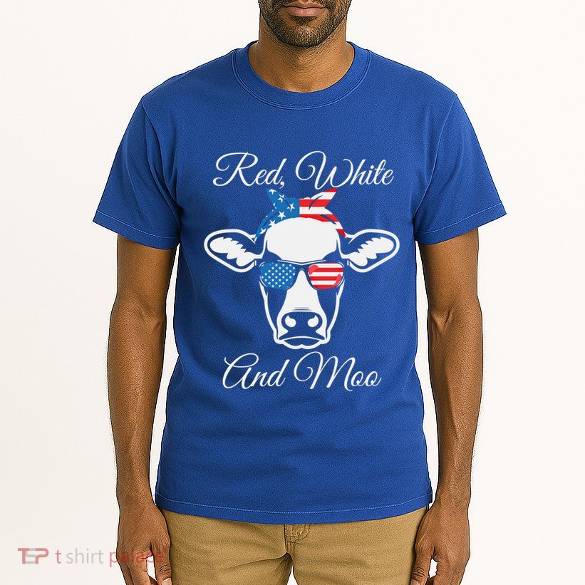 Red White And Moo American Flag Cow July 4th Meaningful Gift Tall T-Shirt