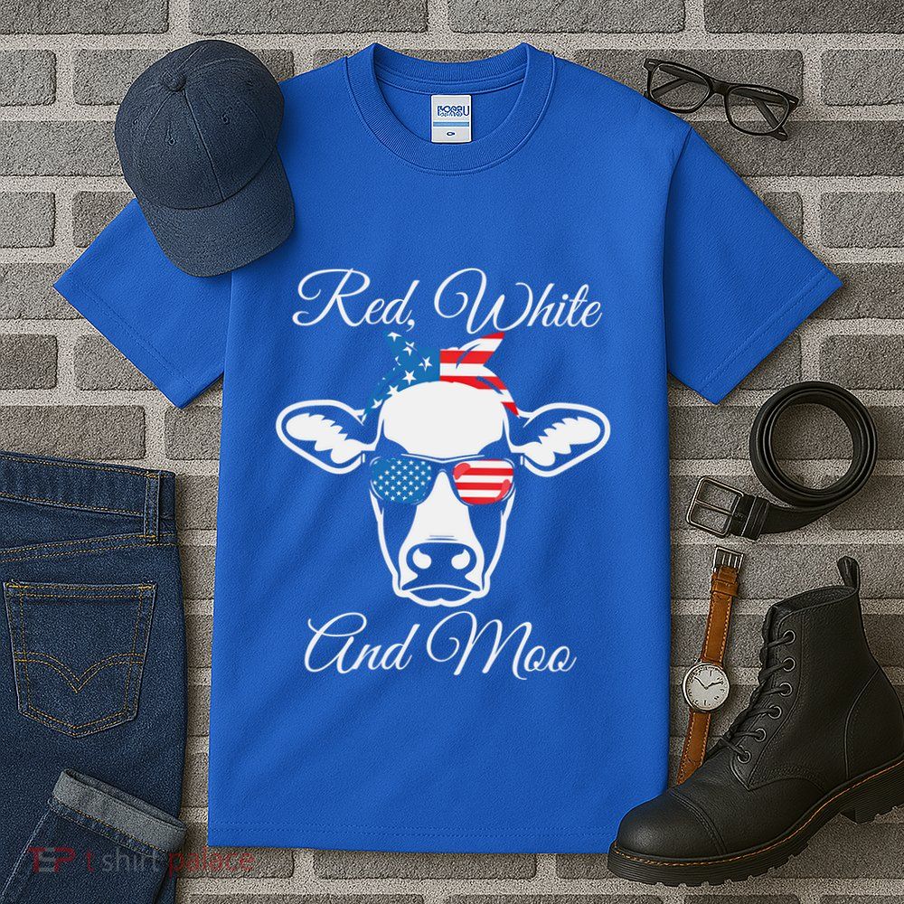 Red White And Moo American Flag Cow July 4th Meaningful Gift Tall T-Shirt