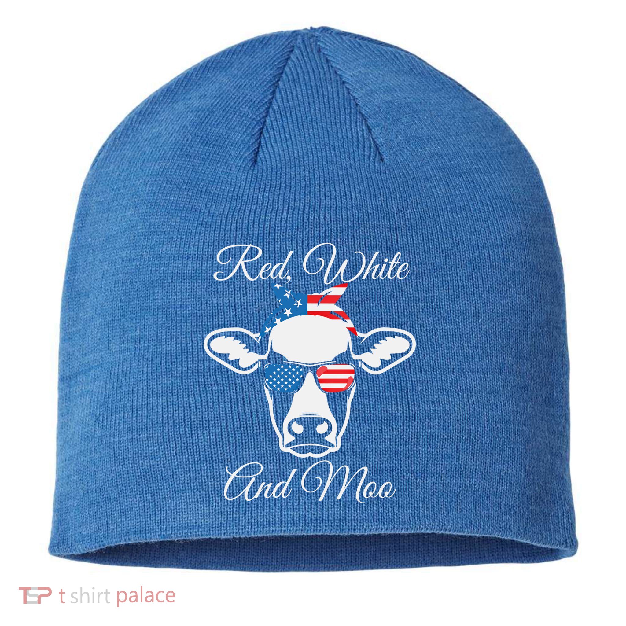 Red White And Moo American Flag Cow July 4th Meaningful Gift Sustainable Beanie