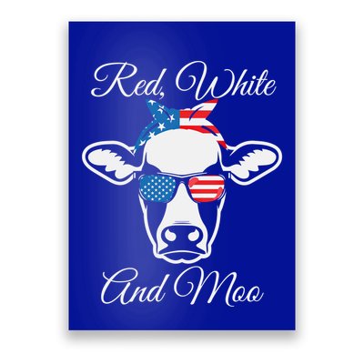 Red White And Moo American Flag Cow July 4th Meaningful Gift Poster