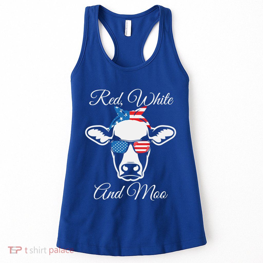 Red White And Moo American Flag Cow July 4th Meaningful Gift Womens Tank Top