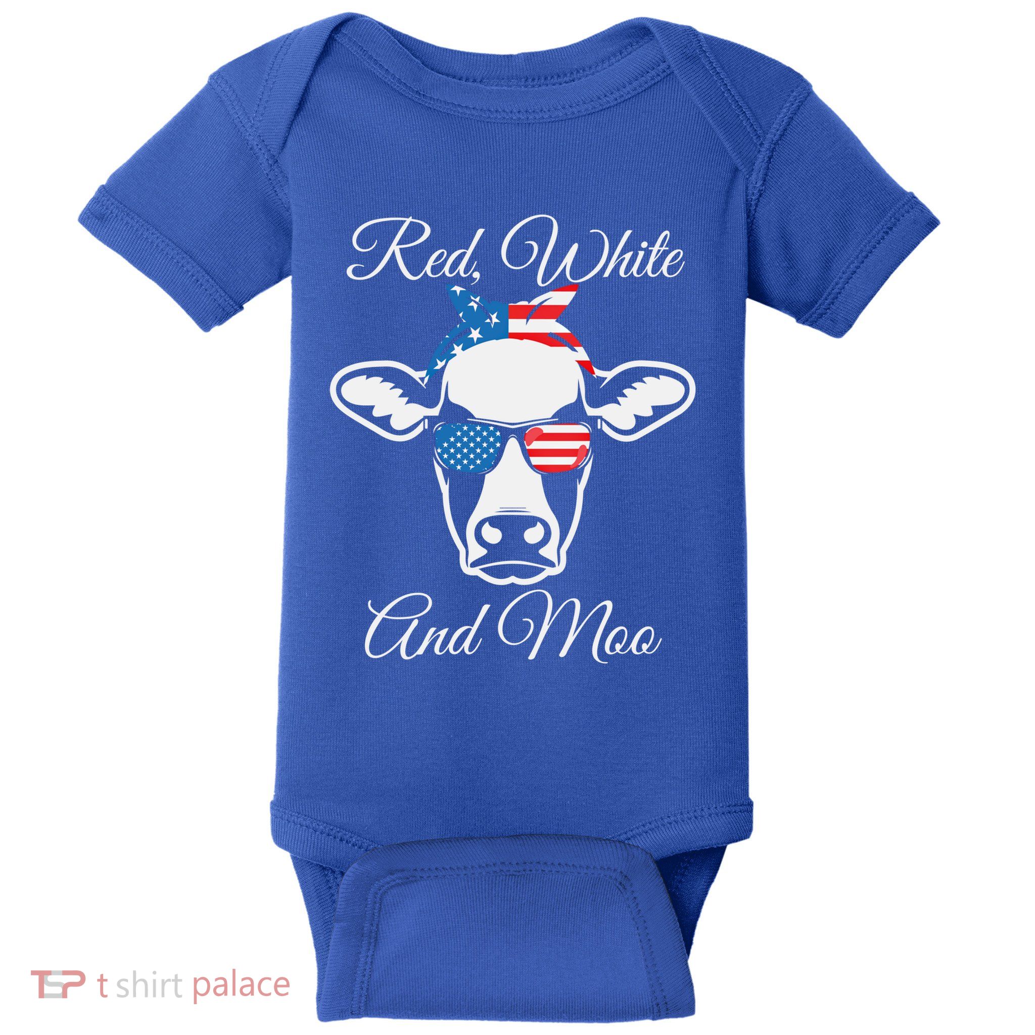 Red White And Moo American Flag Cow July 4th Meaningful Gift Baby Bodysuit