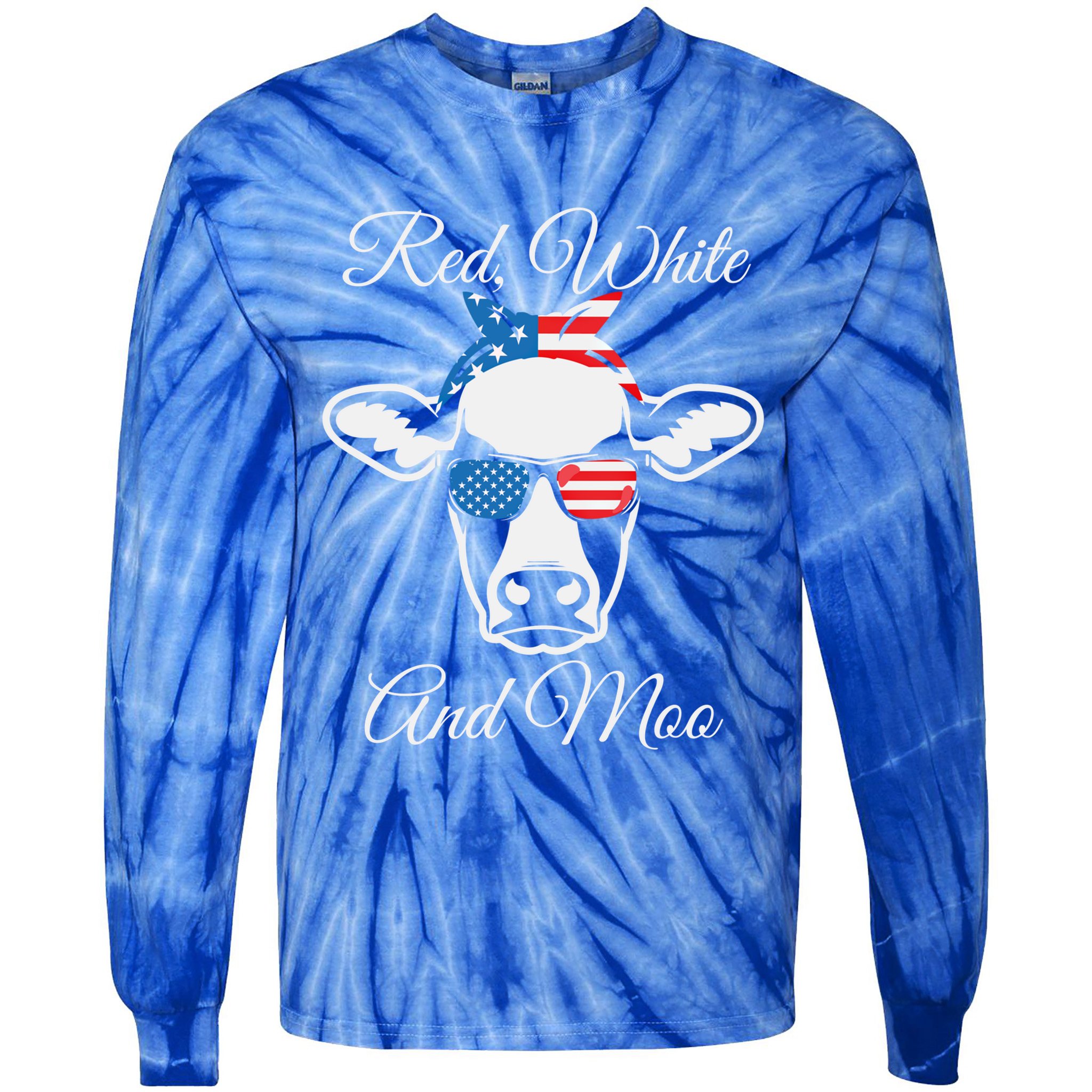 Red White And Moo American Flag Cow July 4th Meaningful Gift Tie-Dye Long Sleeve Shirt