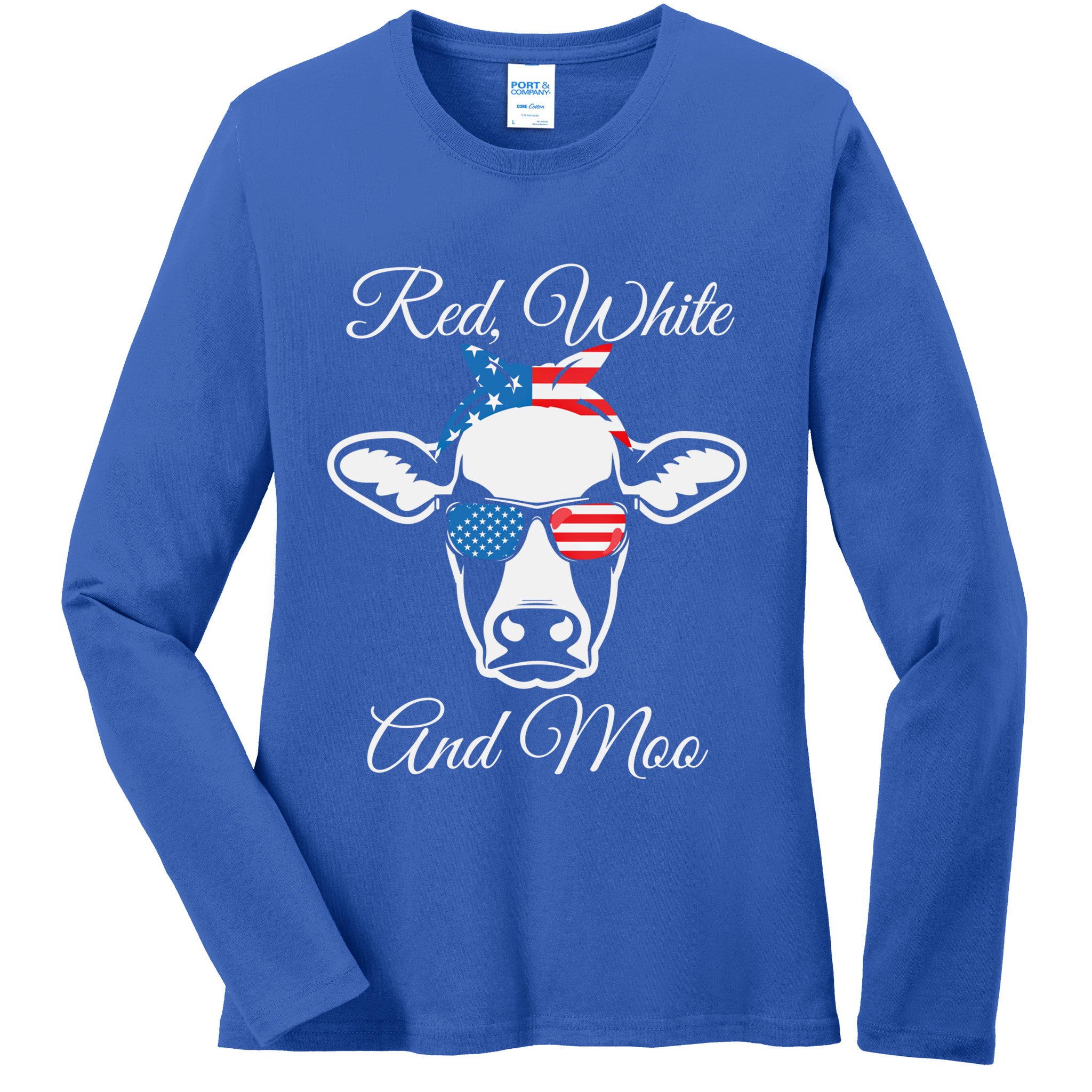 Red White And Moo American Flag Cow July 4th Meaningful Gift Ladies Long Sleeve Shirt