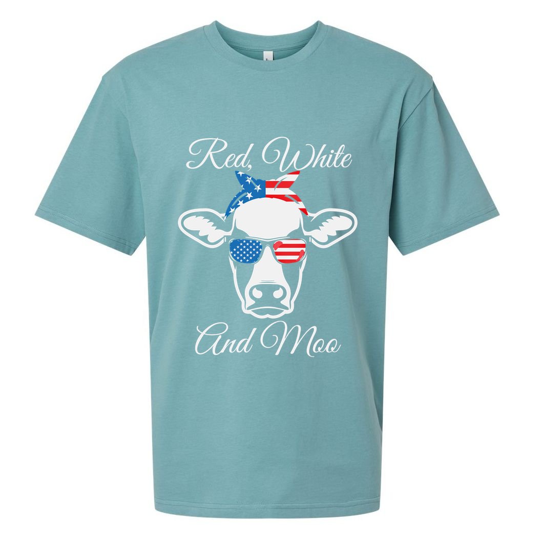 Red White And Moo American Flag Cow July 4th Meaningful Gift Sueded Cloud Jersey T-Shirt