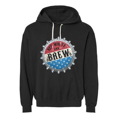 Red White And Brew 4th Of July Craft Beer Father Garment-Dyed Fleece Hoodie