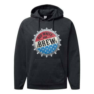 Red White And Brew 4th Of July Craft Beer Father Performance Fleece Hoodie