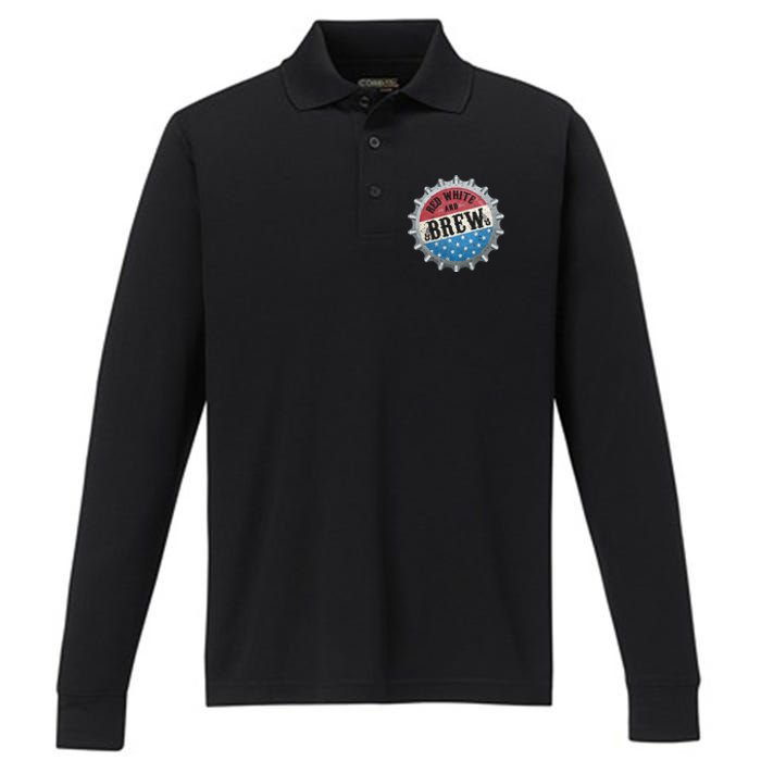 Red White And Brew 4th Of July Craft Beer Father Performance Long Sleeve Polo