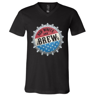 Red White And Brew 4th Of July Craft Beer Father V-Neck T-Shirt