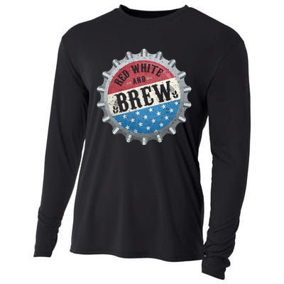 Red White And Brew 4th Of July Craft Beer Father Cooling Performance Long Sleeve Crew