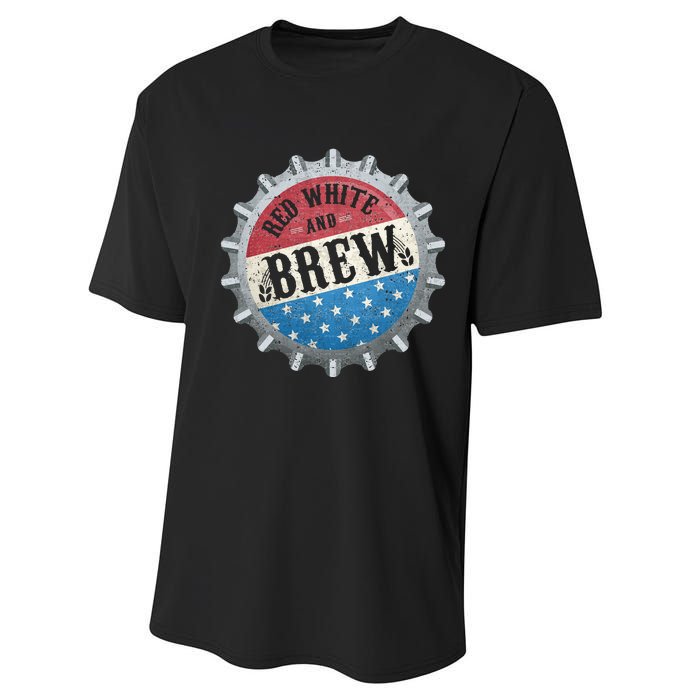 Red White And Brew 4th Of July Craft Beer Father Performance Sprint T-Shirt