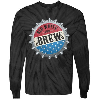 Red White And Brew 4th Of July Craft Beer Father Tie-Dye Long Sleeve Shirt