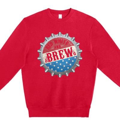 Red White And Brew 4th Of July Craft Beer Father Premium Crewneck Sweatshirt