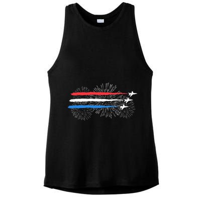 Red White And Blue Fighter Jets With Fireworks 4th Of July Ladies PosiCharge Tri-Blend Wicking Tank