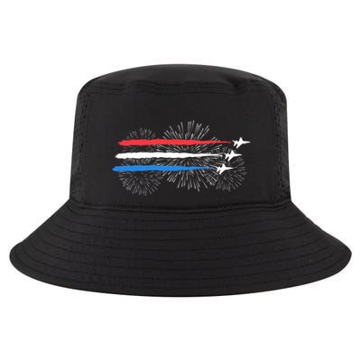 Red White And Blue Fighter Jets With Fireworks 4th Of July Cool Comfort Performance Bucket Hat