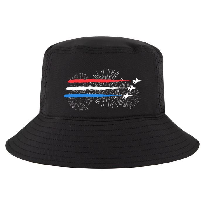 Red White And Blue Fighter Jets With Fireworks 4th Of July Cool Comfort Performance Bucket Hat