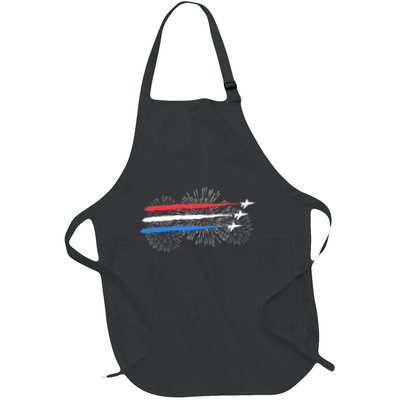 Red White And Blue Fighter Jets With Fireworks 4th Of July Apron