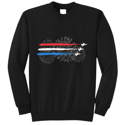 Red White And Blue Fighter Jets With Fireworks 4th Of July Sweatshirt