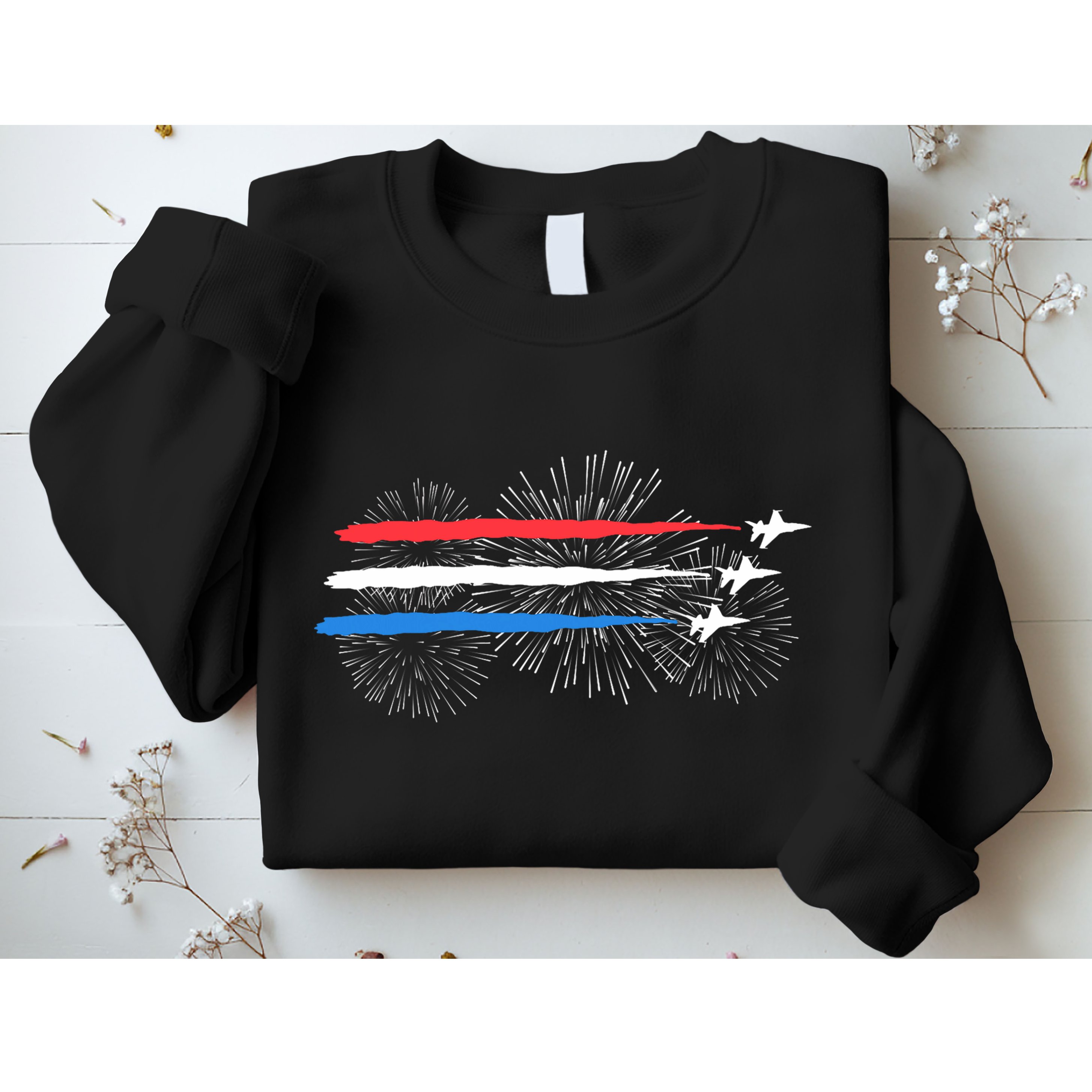 Red White And Blue Fighter Jets With Fireworks 4th Of July Sweatshirt