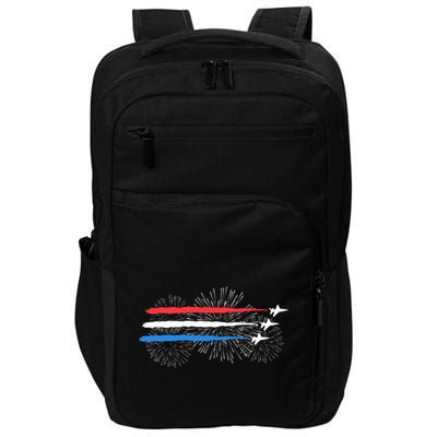 Red White And Blue Fighter Jets With Fireworks 4th Of July Impact Tech Backpack