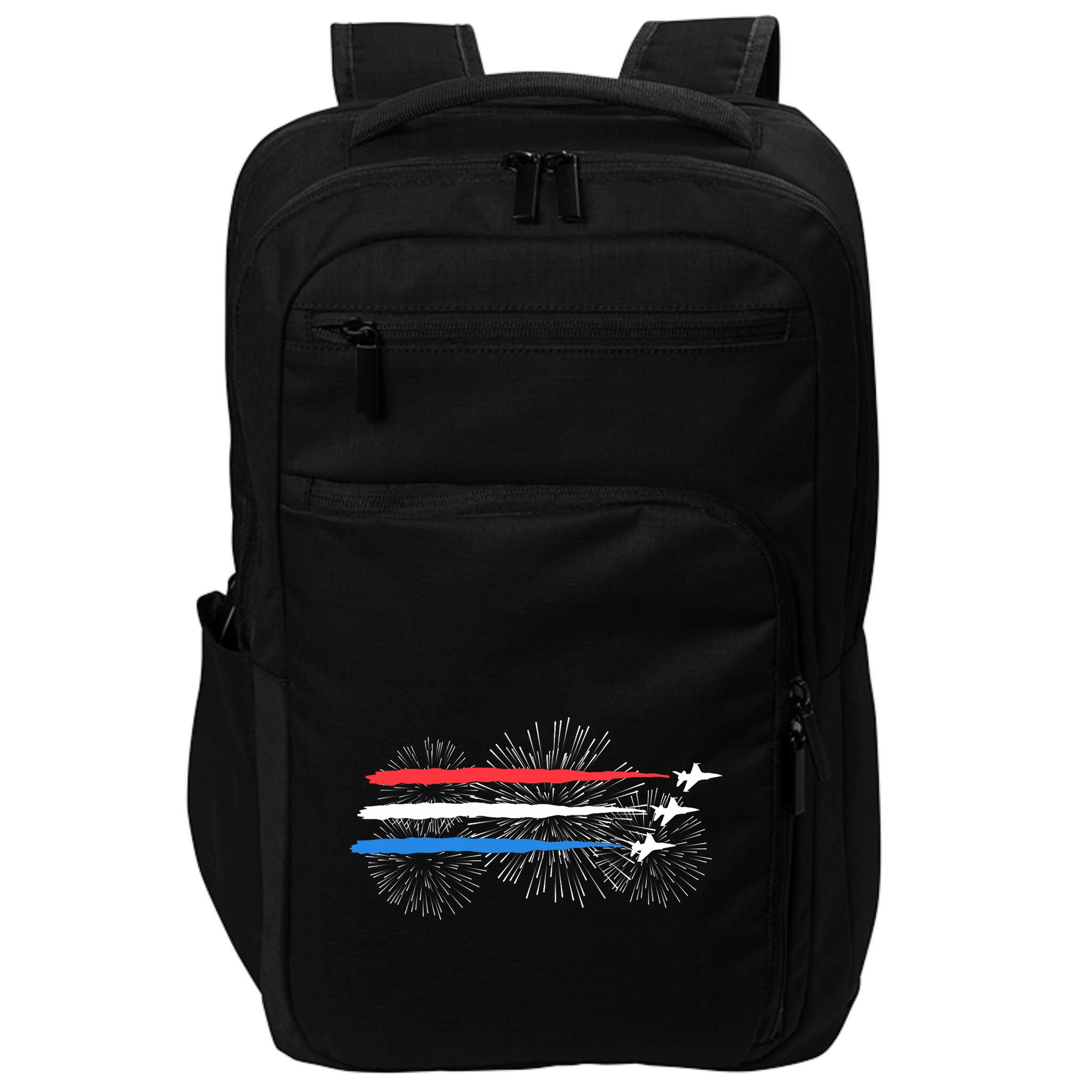 Red White And Blue Fighter Jets With Fireworks 4th Of July Impact Tech Backpack