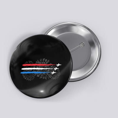 Red White And Blue Fighter Jets With Fireworks 4th Of July Button