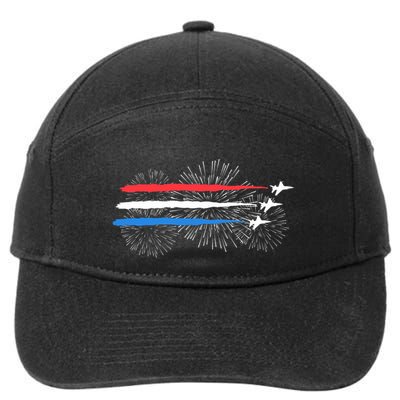 Red White And Blue Fighter Jets With Fireworks 4th Of July 7-Panel Snapback Hat