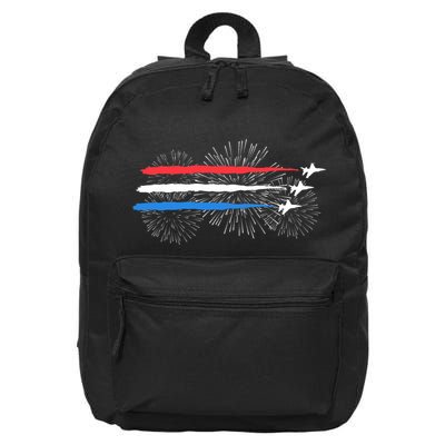 Red White And Blue Fighter Jets With Fireworks 4th Of July 16 in Basic Backpack
