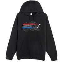 Red White And Blue Fighter Jets With Fireworks 4th Of July Premium Pullover Hoodie