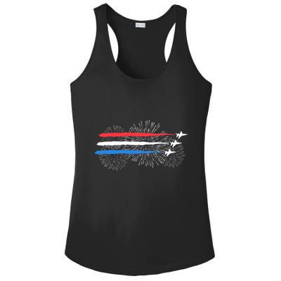 Red White And Blue Fighter Jets With Fireworks 4th Of July Ladies PosiCharge Competitor Racerback Tank