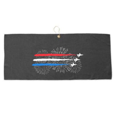 Red White And Blue Fighter Jets With Fireworks 4th Of July Large Microfiber Waffle Golf Towel
