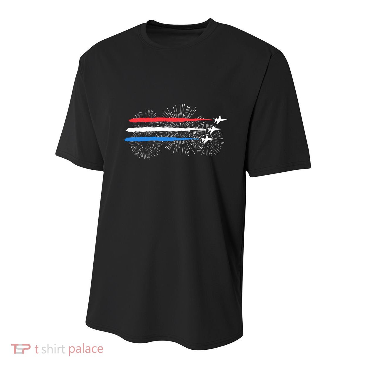 Red White And Blue Fighter Jets With Fireworks 4th Of July Youth Performance Sprint T-Shirt
