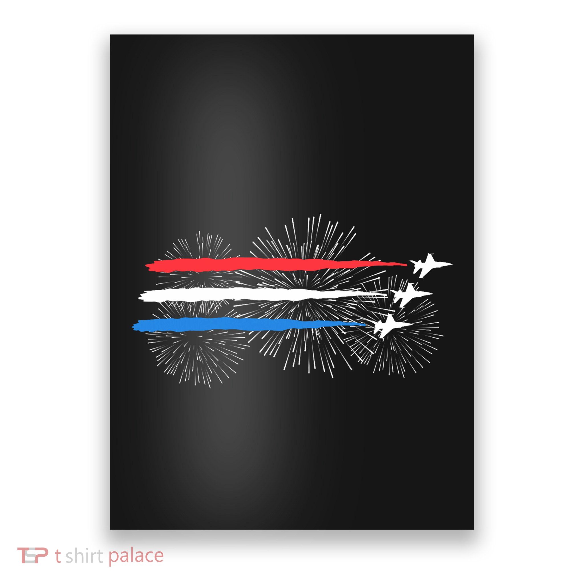 Red White And Blue Fighter Jets With Fireworks 4th Of July Poster