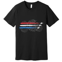 Red White And Blue Fighter Jets With Fireworks 4th Of July Premium T-Shirt